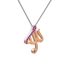 Ametist ve pembe kuvars 925 ayar rose altın kaplama gümüş kolye (40 cm gümüş rolo zincir)