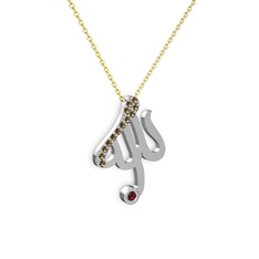 Dumanlı kuvars ve rodolit garnet 925 ayar gümüş kolye (40 cm gümüş rolo zincir)