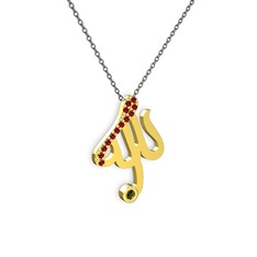 Taşlı Allah Yazılı Kolye - Garnet ve peridot 18 ayar altın kolye (40 cm gümüş rolo zincir) #9zuuew