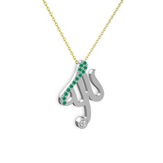 Taşlı Allah Yazılı Kolye - Kök zümrüt ve swarovski 18 ayar beyaz altın kolye (40 cm gümüş rolo zincir) #aunyok