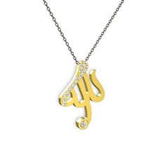 Taşlı Allah Yazılı Kolye - Swarovski 8 ayar altın kolye (40 cm gümüş rolo zincir) #b6krd6