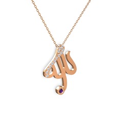 Taşlı Allah Yazılı Kolye - Swarovski ve ametist 925 ayar rose altın kaplama gümüş kolye (40 cm rose altın rolo zincir) #bj9cab