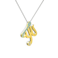 Taşlı Allah Yazılı Kolye - Akuamarin ve swarovski 18 ayar altın kolye (40 cm gümüş rolo zincir) #bwp1s8
