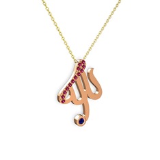 Rodolit garnet ve lab safir 18 ayar rose altın kolye (40 cm gümüş rolo zincir)