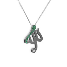 Taşlı Allah Yazılı Kolye - Yeşil kuvars ve swarovski 925 ayar siyah rodyum kaplama gümüş kolye (40 cm beyaz altın rolo zincir) #ciuxrw