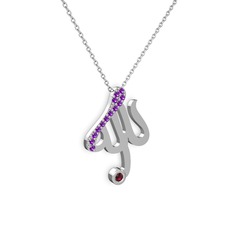 Ametist ve rodolit garnet 925 ayar gümüş kolye (40 cm beyaz altın rolo zincir)