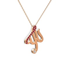 Taşlı Allah Yazılı Kolye - Rodolit garnet ve swarovski 925 ayar rose altın kaplama gümüş kolye (40 cm rose altın rolo zincir) #du73mh