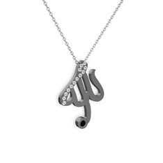 Taşlı Allah Yazılı Kolye - Swarovski ve siyah zirkon 925 ayar siyah rodyum kaplama gümüş kolye (40 cm beyaz altın rolo zincir) #edcxjo