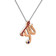 Garnet ve lab safir 925 ayar rose altın kaplama gümüş kolye (40 cm gümüş rolo zincir)