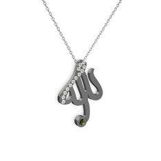 Taşlı Allah Yazılı Kolye - Swarovski ve peridot 925 ayar siyah rodyum kaplama gümüş kolye (40 cm beyaz altın rolo zincir) #gtzo23