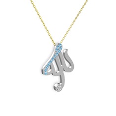 Akuamarin ve swarovski 14 ayar beyaz altın kolye (40 cm gümüş rolo zincir)