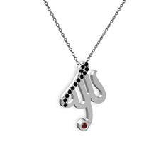 Siyah zirkon ve garnet 925 ayar gümüş kolye (40 cm gümüş rolo zincir)