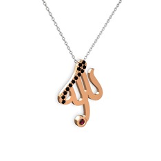 Taşlı Allah Yazılı Kolye - Siyah zirkon ve rodolit garnet 18 ayar rose altın kolye (40 cm beyaz altın rolo zincir) #jx8sxp