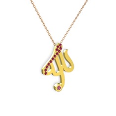 Rodolit garnet ve pembe kuvars 925 ayar altın kaplama gümüş kolye (40 cm rose altın rolo zincir)
