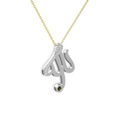 Swarovski ve peridot 8 ayar beyaz altın kolye (40 cm altın rolo zincir)