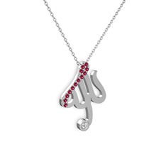 Rodolit garnet ve swarovski 8 ayar beyaz altın kolye (40 cm beyaz altın rolo zincir)