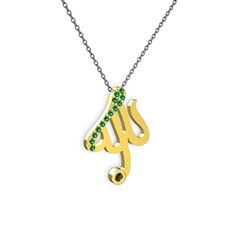 Taşlı Allah Yazılı Kolye - Yeşil kuvars ve peridot 18 ayar altın kolye (40 cm gümüş rolo zincir) #po39mf