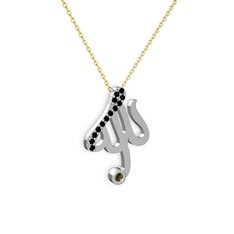 Taşlı Allah Yazılı Kolye - Siyah zirkon ve peridot 18 ayar beyaz altın kolye (40 cm altın rolo zincir) #qfc4dw