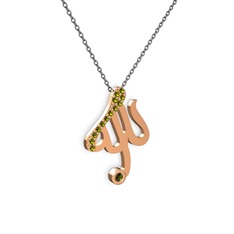 Taşlı Allah Yazılı Kolye - Peridot 925 ayar rose altın kaplama gümüş kolye (40 cm gümüş rolo zincir) #qq4hbs