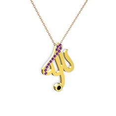 Taşlı Allah Yazılı Kolye - Ametist ve siyah zirkon 14 ayar altın kolye (40 cm rose altın rolo zincir) #rk5ziv