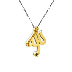 Taşlı Allah Yazılı Kolye - Sitrin ve dumanlı kuvars 14 ayar altın kolye (40 cm gümüş rolo zincir) #ru8eil