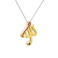 Taşlı Allah Yazılı Kolye - Kök yakut ve peridot 18 ayar altın kolye (40 cm gümüş rolo zincir) #tbc9kb