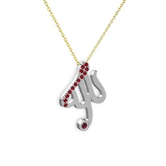 Garnet ve rodolit garnet 8 ayar beyaz altın kolye (40 cm altın rolo zincir)