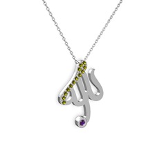 Peridot ve ametist 925 ayar gümüş kolye (40 cm gümüş rolo zincir)