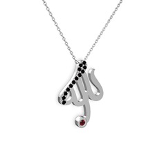 Siyah zirkon ve garnet 18 ayar beyaz altın kolye (40 cm beyaz altın rolo zincir)