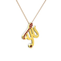 Taşlı Allah Yazılı Kolye - Rodolit garnet 8 ayar altın kolye (40 cm rose altın rolo zincir) #vf0a4y