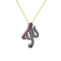 Rodolit garnet ve garnet 925 ayar siyah rodyum kaplama gümüş kolye (40 cm altın rolo zincir)