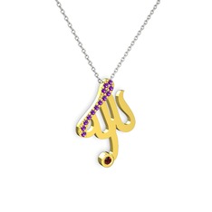 Taşlı Allah Yazılı Kolye - Ametist ve garnet 925 ayar altın kaplama gümüş kolye (40 cm gümüş rolo zincir) #vrsy4t