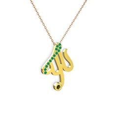 Taşlı Allah Yazılı Kolye - Kök zümrüt ve peridot 925 ayar altın kaplama gümüş kolye (40 cm rose altın rolo zincir) #xidcrz
