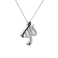 Taşlı Allah Yazılı Kolye - Siyah zirkon ve dumanlı kuvars 18 ayar beyaz altın kolye (40 cm beyaz altın rolo zincir) #y6l0zu