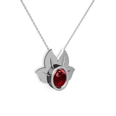 Garnet 8 ayar beyaz altın kolye (40 cm beyaz altın rolo zincir)