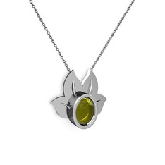 Peridot 8 ayar beyaz altın kolye (40 cm gümüş rolo zincir)