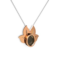 Dumanlı kuvars 14 ayar rose altın kolye (40 cm beyaz altın rolo zincir)
