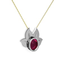 Rodolit garnet 8 ayar beyaz altın kolye (40 cm altın rolo zincir)