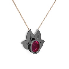 Satya Kolye - Rodolit garnet 925 ayar siyah rodyum kaplama gümüş kolye (40 cm rose altın rolo zincir) #13mow0f