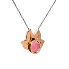 Satya Kolye - Pembe kuvars 8 ayar rose altın kolye (40 cm gümüş rolo zincir) #14gviwa