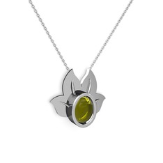 Peridot 14 ayar beyaz altın kolye (40 cm beyaz altın rolo zincir)
