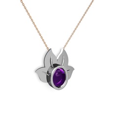 Satya Kolye - Ametist 925 ayar gümüş kolye (40 cm rose altın rolo zincir) #19ks65w
