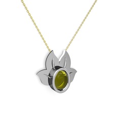 Satya Kolye - Peridot 14 ayar beyaz altın kolye (40 cm gümüş rolo zincir) #1agdqwe