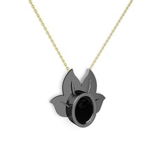 Satya Kolye - Siyah zirkon 925 ayar siyah rodyum kaplama gümüş kolye (40 cm altın rolo zincir) #1cya35s