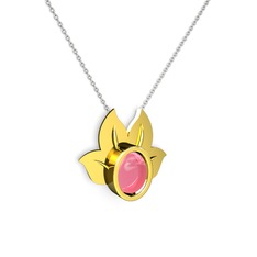 Pembe kuvars 18 ayar altın kolye (40 cm gümüş rolo zincir)