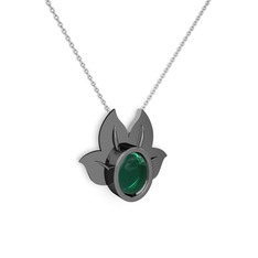 Satya Kolye - Yeşil kuvars 925 ayar siyah rodyum kaplama gümüş kolye (40 cm beyaz altın rolo zincir) #1e30cu3