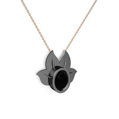 Satya Kolye - Siyah zirkon 925 ayar siyah rodyum kaplama gümüş kolye (40 cm rose altın rolo zincir) #1ece9rm