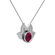 Rodolit garnet 18 ayar beyaz altın kolye (40 cm gümüş rolo zincir)