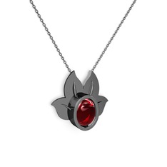 Satya Kolye - Garnet 925 ayar siyah rodyum kaplama gümüş kolye (40 cm gümüş rolo zincir) #1k08ts5