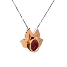 Kök yakut 14 ayar rose altın kolye (40 cm gümüş rolo zincir)